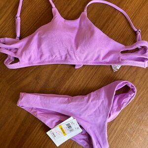 Becca Virtue High Neck Bikini Top & Ruched Hipster Bottom Orchid Bikini Set